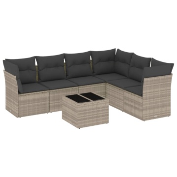 Set canapele de grădină cu perne, 7piese gri deschis poliratan - Img 2