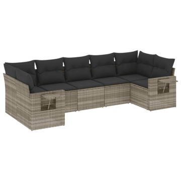 Set canapele de grădină cu perne, 7piese gri deschis poliratan - Img 2