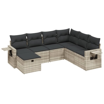 Set canapele de grădină cu perne, 7piese gri deschis poliratan - Img 2