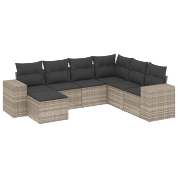 Set canapele de grădină cu perne, 7piese gri deschis poliratan - Img 2