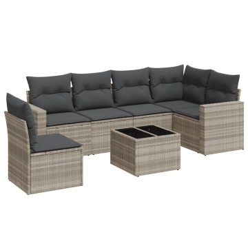 Set canapele de grădină cu perne, 7piese gri deschis poliratan - Img 2