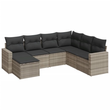 Set canapele de grădină cu perne, 7piese gri deschis poliratan - Img 2