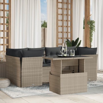 Set canapele de grădină cu perne, 7piese gri deschis poliratan - Img 1