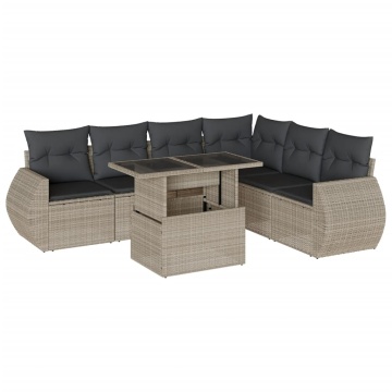 Set canapele de grădină cu perne, 7piese gri deschis poliratan - Img 2