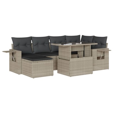 Set canapele de grădină cu perne, 7piese gri deschis poliratan - Img 2