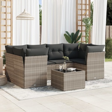 Set canapele de grădină cu perne, 7piese gri deschis poliratan - Img 1