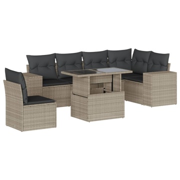 Set canapele de grădină cu perne, 7piese gri deschis poliratan - Img 2