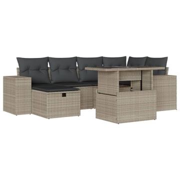 Set canapele de grădină cu perne, 7piese gri deschis poliratan - Img 2