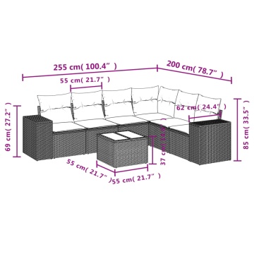 Set canapele de grădină cu perne, 7piese gri deschis poliratan - Img 3
