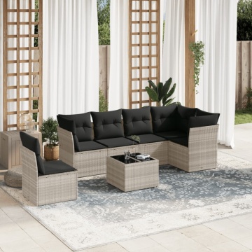 Set canapele de grădină cu perne, 7piese gri deschis poliratan - Img 1