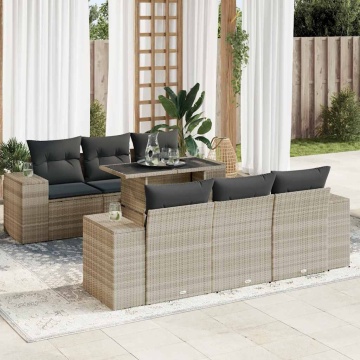 Set canapele de grădină cu perne, 7piese gri deschis poliratan - Img 1