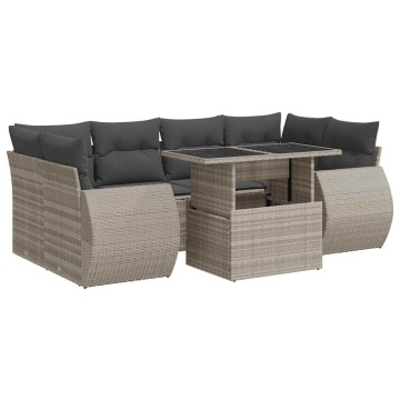 Set canapele de grădină cu perne, 7piese gri deschis poliratan - Img 2