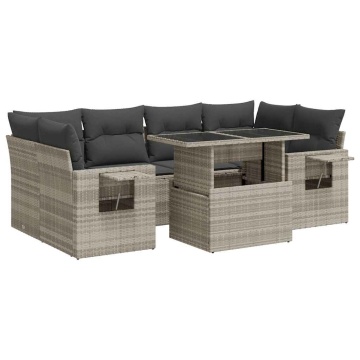 Set canapele de grădină cu perne, 7piese gri deschis poliratan - Img 2