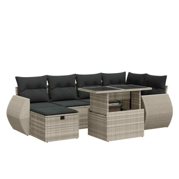 Set canapele de grădină cu perne, 7piese gri deschis poliratan - Img 2