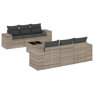 Set canapele de grădină cu perne, 7piese gri deschis poliratan - Img 2