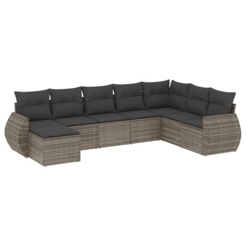 Set canapele de grădină cu perne, 8 piese, gri, poliratan - Img 2