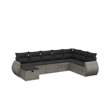 Set canapele de grădină cu perne, 8 piese, gri, poliratan - Img 2