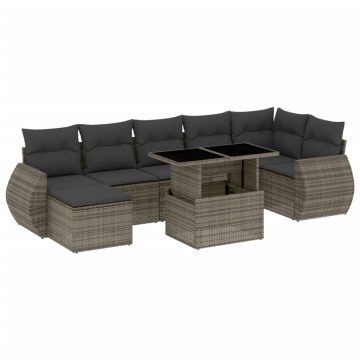 Set canapele de grădină cu perne, 8 piese, gri, poliratan - Img 2