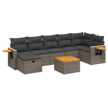 Set canapele de grădină cu perne, 8 piese, gri, poliratan - Img 2