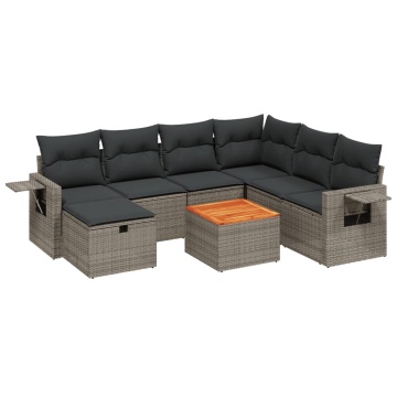 Set canapele de grădină cu perne, 8 piese, gri, poliratan - Img 2