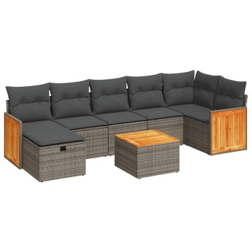 Set canapele de grădină cu perne, 8 piese, gri, poliratan - Img 2