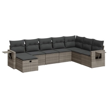 Set canapele de grădină cu perne, 8 piese, gri, poliratan - Img 2