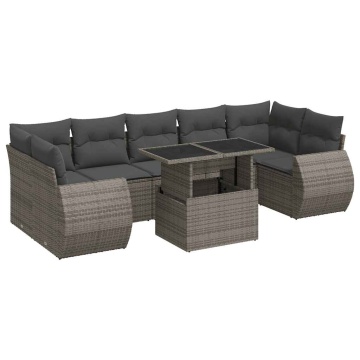 Set canapele de grădină cu perne, 8 piese, gri, poliratan - Img 2