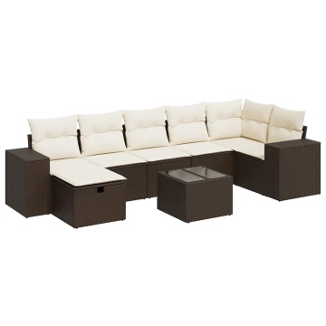 Set canapele de grădină cu perne, 8 piese, maro, poliratan - Img 2