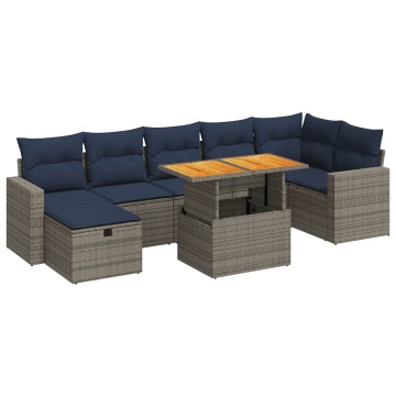 Set canapele de grădină cu perne, 8 piese, maro, poliratan - Img 2