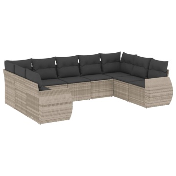 Set canapele de grădină cu perne, 9 piese gri deschis poliratan - Img 2