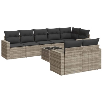 Set canapele de grădină cu perne, 9 piese gri deschis poliratan - Img 2
