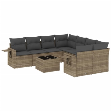 Set canapele de grădină cu perne, 9 piese gri deschis poliratan - Img 2