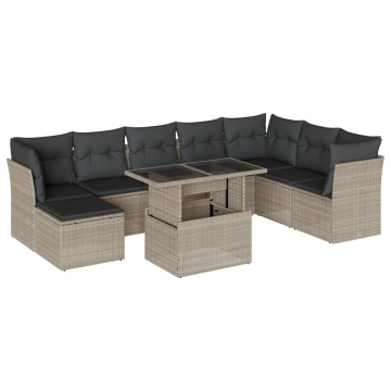 Set canapele de grădină cu perne, 9 piese gri deschis poliratan - Img 2