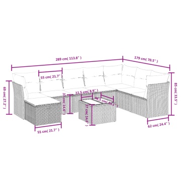 Set canapele de grădină cu perne, 9 piese gri deschis poliratan - Img 4