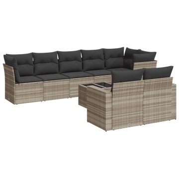Set canapele de grădină cu perne, 9 piese gri deschis poliratan - Img 2