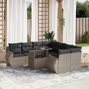 Set canapele de grădină cu perne, 9 piese gri deschis poliratan - Img 1