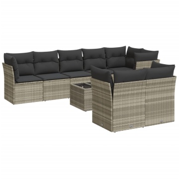 Set canapele de grădină cu perne, 9 piese gri deschis poliratan - Img 2