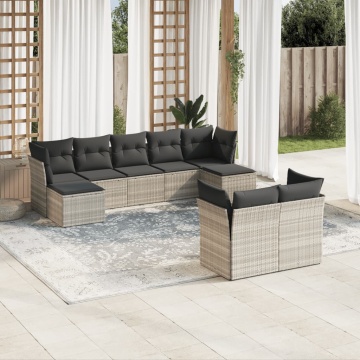 Set canapele de grădină cu perne, 9 piese gri deschis poliratan - Img 1