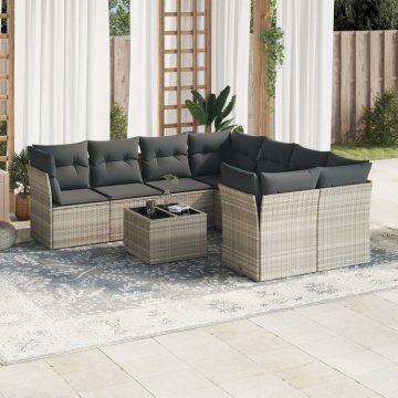Set canapele de grădină cu perne, 9 piese gri deschis poliratan - Img 1