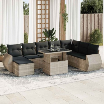 Set canapele de grădină cu perne, 9 piese gri deschis poliratan - Img 1