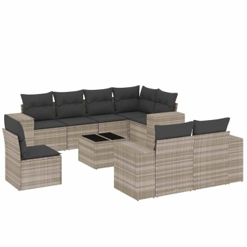 Set canapele de grădină cu perne, 9 piese gri deschis poliratan - Img 2