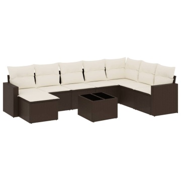 Set canapele de grădină cu perne, 9 piese, maro, poliratan - Img 2