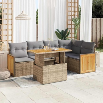Set canapele grădină cu perne 6 piese bej poliratan/lemn acacia - Img 1