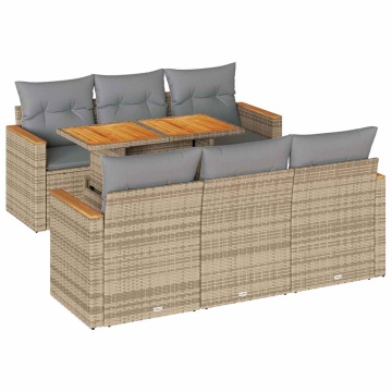 Set canapele grădină cu perne 7 piese bej poliratan/lemn acacia - Img 2