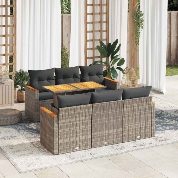 Set canapele grădină cu perne 7 piese gri poliratan/lemn acacia - Img 1
