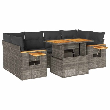 Set canapele grădină cu perne 7 piese gri poliratan/lemn acacia - Img 2