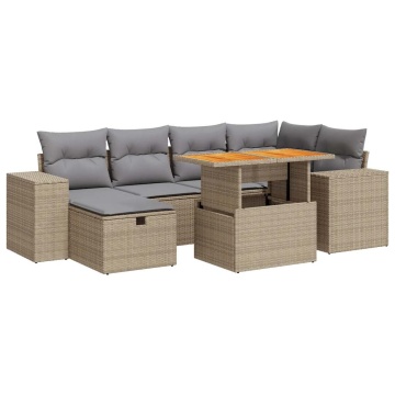 Set canapele grădină cu perne 8 piese bej poliratan/lemn acacia - Img 2