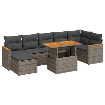 Set canapele grădină cu perne 8 piese gri poliratan/lemn acacia - Img 2