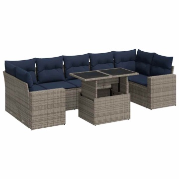 Set canapele grădină cu perne 8 piese gri poliratan/lemn acacia - Img 2