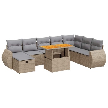 Set canapele grădină cu perne 9 piese bej poliratan/lemn acacia - Img 2